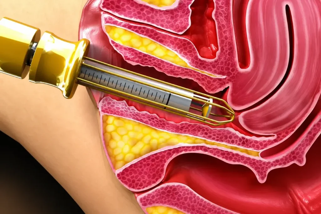 Medical illustration of an energy-based vaginal treatment device used in vaginal laser procedures